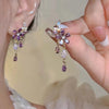 Purple Zircon Flower Stud Earrings for Women Elegant Crystal Leaf Tassel Dangle Earrings Jewelry Gifts - Image 1