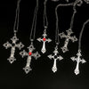 Large Detailed Cross Drill Pendant Jewel Necklace Silver Color Tone Gothic Punk Jewellery Charm Statement Women Gift(Red - Image 1