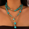 KunJoe 3Pcs Vintage Blue Stone Beads Choker Necklaces for Women Bohemia Geometry Pendant Necklace Neck Jewelry - Image 1