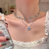 Romantic Blue Crystal Butterfly Necklace for Women Girls Bilayer Choker Clavicle Chain Delicate Zircon Sparkling Pendant - Image 1