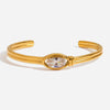Ars Stainless Steel Chunky Cuff Bracelet for Women Gold Plated Bangle with Oval Zircon Minimalist Cuff Bangles - Image 6