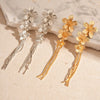 Vintage Metal Three Flower Dangle Earrings for Women Bling Long Tassel Rhinestone Chain Earrings Exaggerated Elegent Jewelry - Image 5