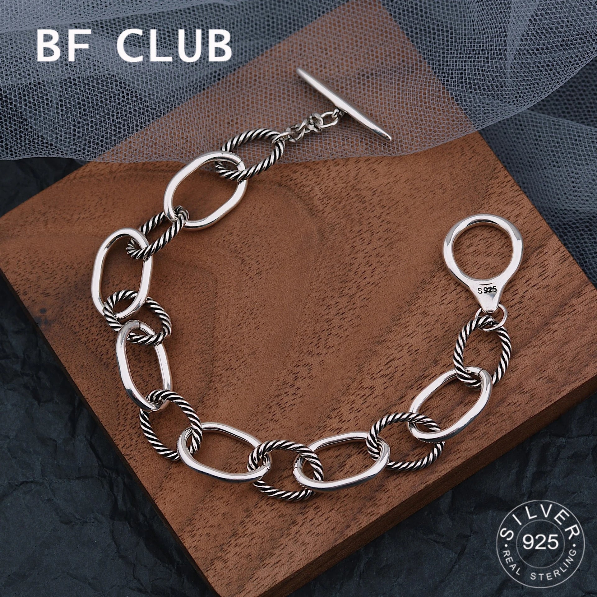 Beclub Silver Color Hiphop Thick Bracelet for Women Men Simple Chain Vintage Handmade Hasp Bracelet Birthday Gift - Image 1