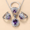 Blue Cubic Zirconia 3pcs Jewelry Set Women Silver Necklace Earrings Ring Wedding Bridal Party Jewelry Gift - Image 2