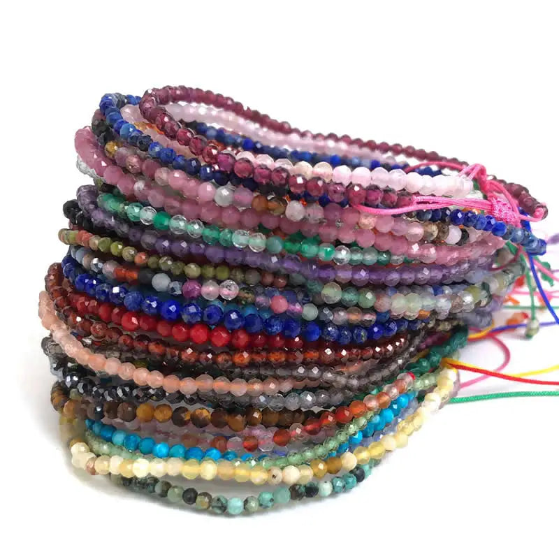 Stone Beads Bracelet Jewelry 2MM Lapis Lazuli Crystal Tourmaline Agate Adjustable Mini Bracelet for Women Gift - Image 1
