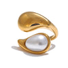 Imitation Pearl Water Drop Finger Ring Women 316L Stainless Steel Elegant Gold Platinum Plated Jewelry - Image 7
