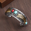 Alloy Oval Turquoise Bracelet Vintage Gold Silver Atmosphere Calm Men And Women Companion Open Bracelet Resale - Image 1
