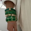 Vintage Exaggerated Green Drip Oil Irregular Grid Water Rhinestone Geometric Wide Bangle Chunky Cuff Bracelet Jewelry - Image 4