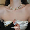 2 Pcs Imitation Pearl Rectangular Rhinestones Necklaces Stud Earrings for Women French Retro Chokers Light Jewelry Sets K - Image 5