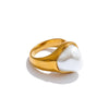 Stainless Steel Gold Plated Baroque Pearls Jewelry Set Wedding Party Necklace Ring Bracelet - Image 8