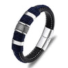 Punk Men Braided Blue Leather Bracelet Black Stainless Steel Magnetic Buckle Bracelet Gifts - Image 4