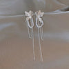 Korean Simple Silver Color Textured Butterfly Pearl Tassel Dangle Earrings For Women Sweet Jewelry Gift - Image 5