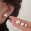 Elegant Pink Glossy Pearl Stud Earrings For Women Silver Earrings Wedding Party Geometric Jewelry Gift - Image 17