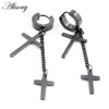 2PCS Stainless Steel Star Cross Snake Spike Skull Sword Blade Chain Feather Spider Dangle Women Men Huggie Hoop Earrings - Image 35