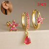 3PCS Stainless Steel Hoop Earrings Set for Women Crystal Zircon Huggie Flower Water Drop Piercing Earring Wedding Jewelry - Image 2