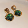 Hollow Frame Green Rhombus Resin Dangle Earrings for Women Vintage Golden Metal Square Drop Earrings Geometry Jewelry - Image 4