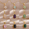 Oval Colorful Stone Necklace For Women Stainless Steel Gold Color Green Opal Stone Pendant Necklace Aesthetic Jewelry Gif - Image 1