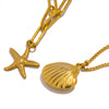 Double Layered Chain Necklace for Women, Summer Beach Seashell Starfish Pendant, Stainless Steel Jewelry - Image 5