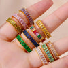 Colorful Cubic Zirconia Open Ring in Gold-Tone Stainless Steel - Image 34