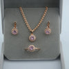 Green/Pink Stone Women Gold Rose Color Round Cubic Zircon Pendant Earrings Rings+Necklace Chain - Image 1