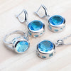 Bridal Women Blue Zircon Jewelry Sets Silver Women Wedding Jewelry Charms Rings Bracelets Earrings Set Pendant Necklace - Image 2
