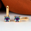 Red Zircon Square Stone Earrings Multicolor Crystal Hoop Earrings Antique Gold Color Engagement Earrings For Women Bride Jewelry - Image 5