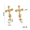 Exaggerated Baroque Pearl Cross Earrings for women, Statement Dangle Earring Party Accessories - Image 2