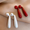 Vintage Red Resin Imitation Pearl Drop Earrings for Women Water Drop Long Hanging Earrings Suitable for Wedding Party Wear - Image 2