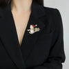 Alloy Snowman Brooch Pin with Pearl Details and Red Hat - Image 3