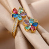 Colored Zircon Double Flower Rings For Women Gold Plated Stainless Steel Flower Opening Ring Wedding Aesthetic Jewelry Gift - Image 5
