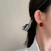 Vintage Dripping Oil Wine Red Retro Stud Earrings For Women Korean Pearl Flower Heart Shape Geometric Earring High Sense Jewelry - Image 5