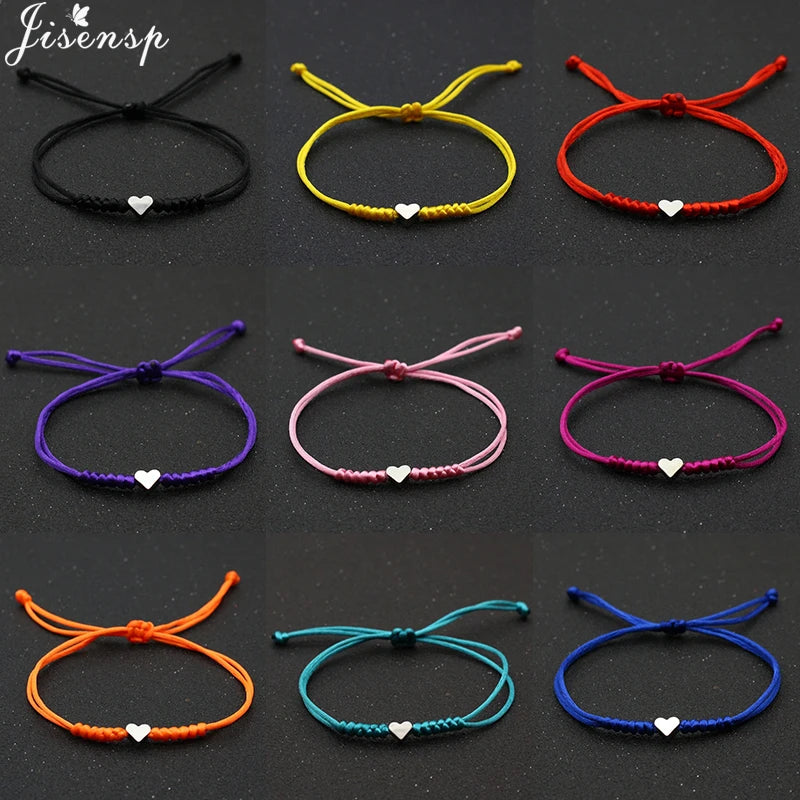 Multicolor Rope Lucky Heart Bracelets Women Men Charm Woven Handmade Bangles Braided Adjustable Buddhism Jewelry - Image 1
