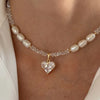 Imitation Pearl and Stone Bead Choker Necklace with Heart Pendant - Image 5