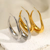 Hollow Pear-Shaped Stainless Steel Hoop Earrings in Silver-Tone or Gold-Tone - Image 4