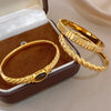 Vintage Gold Plated Stainless Steel Cuff Bangle for Women Stone Twisted Wrap Wristband Bracelets Party Jewelry - Image 6