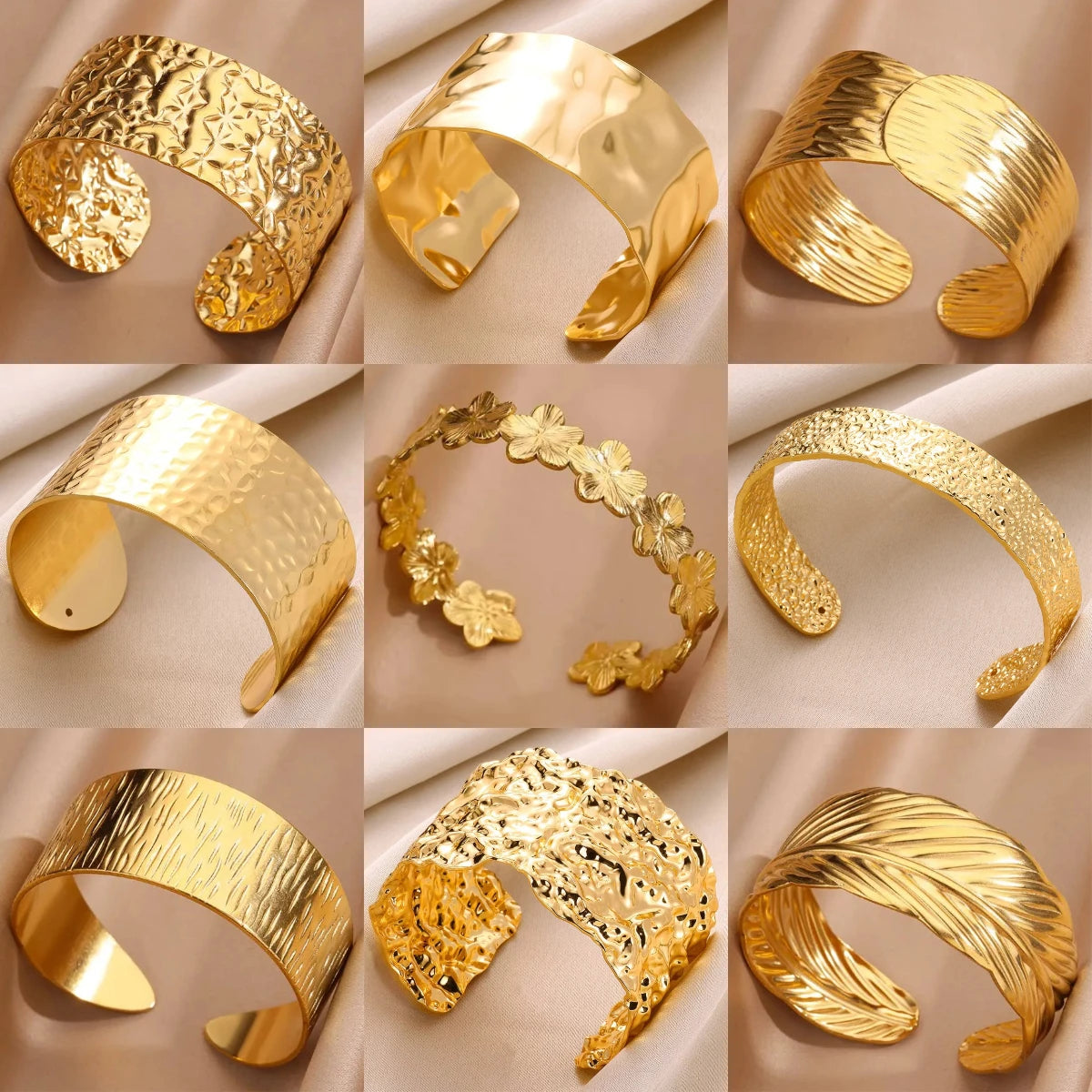 Vintage Fold Irregular Wide Bracelet For Women Men Gold Color 316L Stainless Steel Geometric Cuff Bracelet Jewelry Gift - Image 1