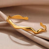 Stainless Steel Wave Open Bangle Bracelet in Gold-Tone or Silver-Tone - Image 3