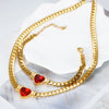 Love Heart Zircon Necklace Bracelet Dubai Cuban Chain Jewelry Set For Women Stainless Steel Gold Color Plated - Image 3