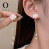 Obega Korean White Flower Imitation Pearl Stud Earrings Gold Color Tassel Fairy Long Earrings Girls Gift Bridal Jewelry - Image 1