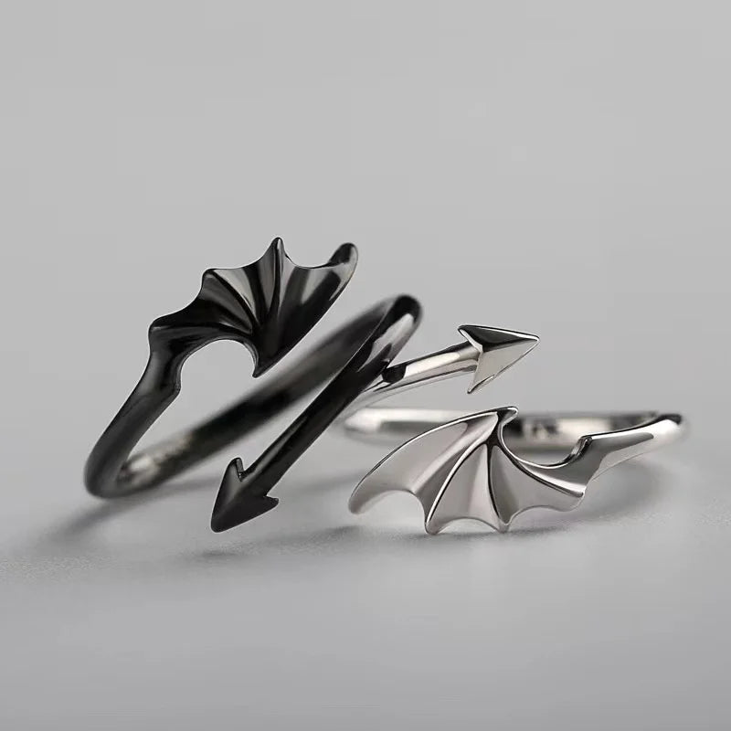 Korean Simple Couple Rings For Women Men Couple Goth Ring Punk Vintage Evil Wings Opening Finger Ring Jewelry Gifts - Image 1