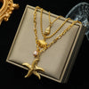 316L Stainless Steel Metal Double Chain Starfish Shells Pendant Necklace Pvd Plated Jewelry Women - Image 14