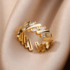 Zircon Bar Rings For Women Gold Plated Stainless Steel Bar Opening Ring Wedding Aesthetic Jewelry - Image 1