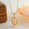 Gold Plated Stainless Steel Oval Shape White Cat Eye Opal Stone Pendant Necklace Jewelry - Image 8