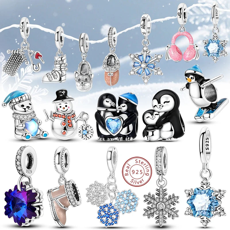 Silver Charms Beads Winter Snowflake Snowman Igloo Penguin Pendant Fit Bracelet Charms Women Jewelry Gift - Image 1