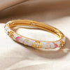 Multicolor Enamel Flower Cuff Bracelet in Gold-Tone - Image 12