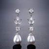 Korean Flower Earrings Shiny Leaf Zircon Imitation Pearl Drop Earring Bridal Wedding Jewelry Gifts - Image 3