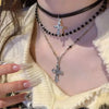 Gothic Y2K Metal Cross Pendant Multi Layer Bead Necklace For Women Men Vintage Punk Grunge Emo Charm Jewelry Accessories Gift - Image 1