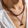 KunJoe 2pcs/set Stone Pendant Necklace for Men Vintage Wood Beads Skin Wax Thread Choker Necklace - Image 3