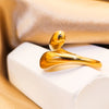 Double Opening Ring Glossy Feather Design Ring Stainless Steel Women's Jewelry - Image 6