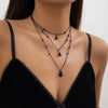 Gothic Multi Layered Black Droplet Crystal Pendant Necklace Set for Women Vintage Black Metal Link Chain Choker Neck - Image 3